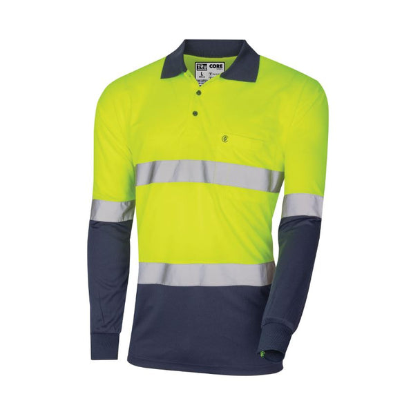 Tru Workwear Hi Vis 2 Tone Micromesh Long Sleeve Polo Shirt cw/ Reflec ...