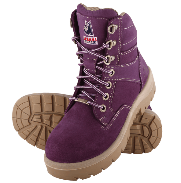 Purple work boots discount