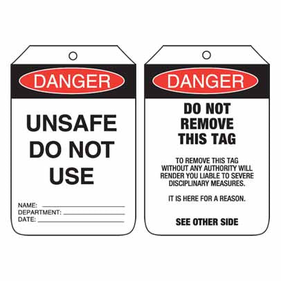 Lockout Tag Code UDT107 - Danger Unsafe Do Not Use