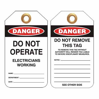 Lockout Tag Code UDT302 - Danger Do Not Operate Electricians Working