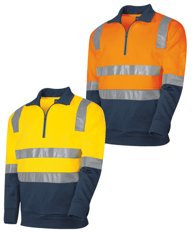 Tru Workwear Hi Vis 2 Tone 1/4 Zip Fleece Jumper c/w Reflective Tape TF2950T7