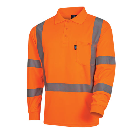 Tru Workwear Hi Vis Micromesh Long Sleeve Polo Shirt cw/ Perforated Reflective Tape TS1850T5