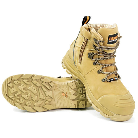 Bison XT Ankle Lace Up Zip Sided Safety Boots (Wheat) XTLZWHE