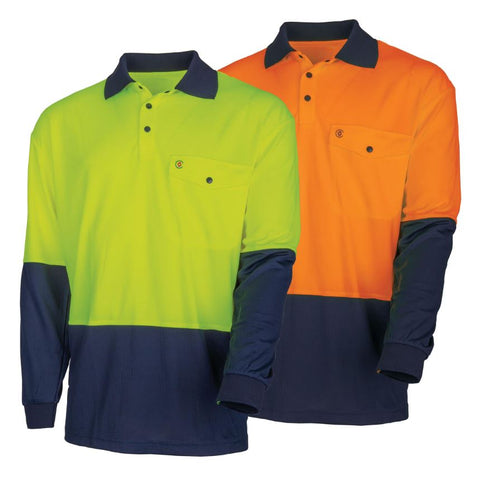 Tru Workwear Recycled Anti-Microbial Micromesh L/S Two Tone Hi-Vis Polo Shirt TS2425