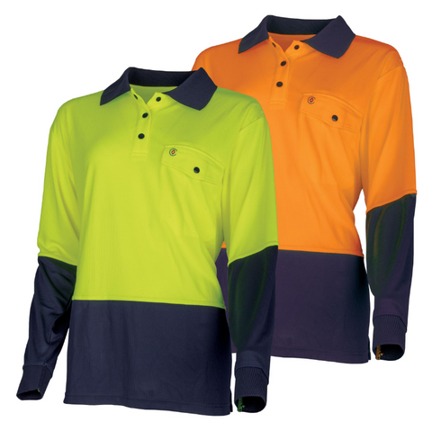 Tru Workwear Women's Recycled Anti-Microbial Micromesh L/S Two Tone Hi-Vis Polo Shirt TSW2425