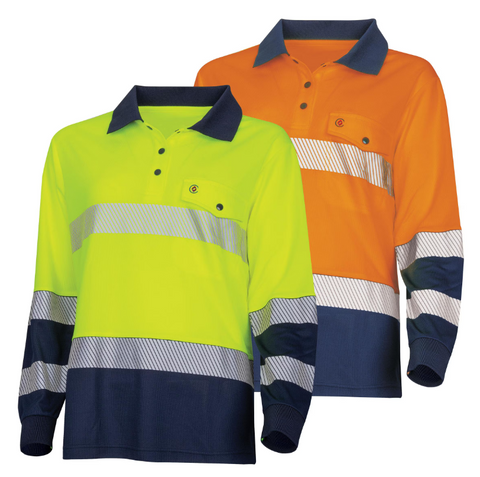 Tru Workwear Women's Recycled Anti-Microbial Micromesh L/S Two Tone Hi-Vis Polo Shirt c/w Segmented Tape TSW2425T1