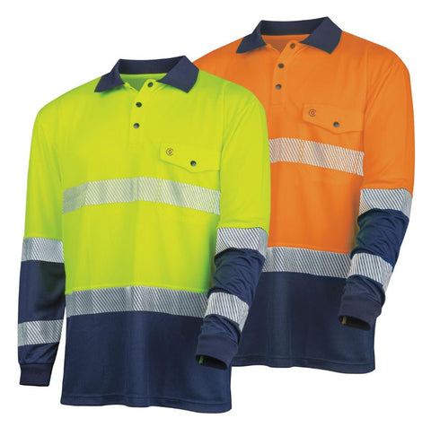 Tru Workwear Recycled Anti-Microbial Micromesh L/S Two Tone Hi-Vis Polo Shirt c/w Segmented Tape TS2425T1