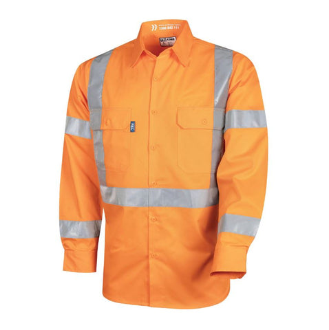 Tru Workwear Lightweight NSW Rail Orange Hi-Vis Drill Shirt with Reflective Tape CS1000T5