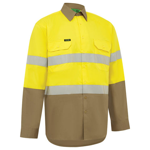 Workit Hi-Vis Lightweight Long Sleeved Taped Shirt (Yellow/Khaki) 2013