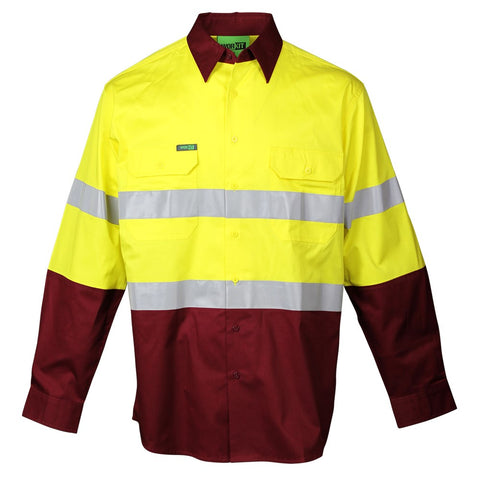 Workit Hi-Vis Lightweight Long Sleeved Taped Shirt (Yellow/Maroon) 2013