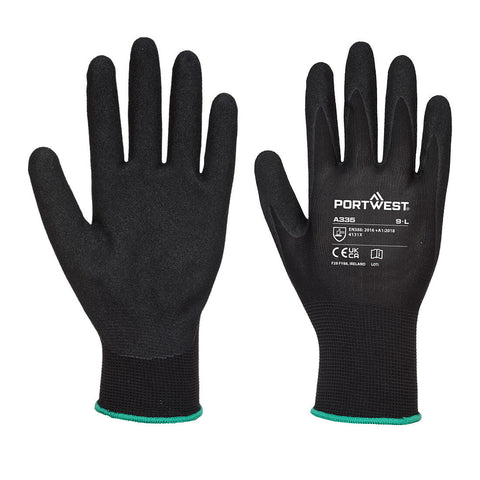 Portwest A335 Grip 15 Polyester Nitrile Sandy Glove Black