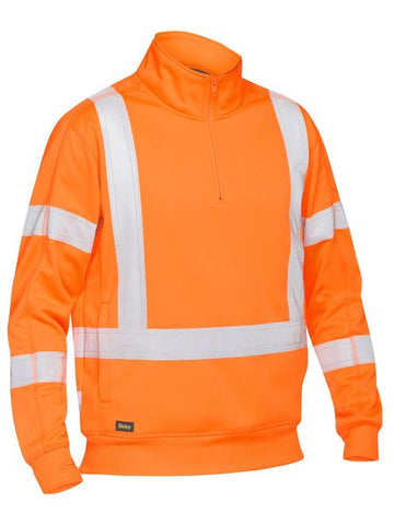 Bisley Hi Vis Rail Orange 1/4 Zip Pullover c/w X Pattern Back BK6814XT