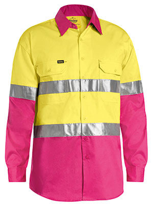 Bisley Hi Vis 2 Tone Cool Vented Taped Long Sleeve Drill Shirt BS6696T