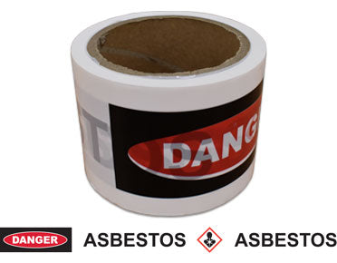 Barrier Tape "Danger Asbestos" Red/Black/White 50m x 75mm TAPEDARW50X75