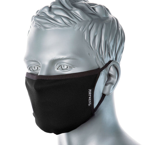 Portwest 3-Ply Anti-Microbial Fabric Face Mask CV33 (Black)