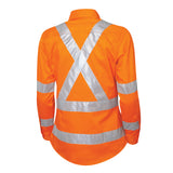 Tru Workwear Ladies NSW Rail Lightweight Hi Vis Perforated X Pattern Taped Orange Shirt DSW1166T5
