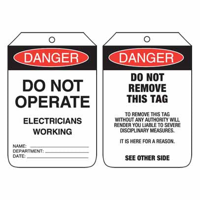 Lockout Tag Code UDT103 - Danger Do Not Operate Electricians Working