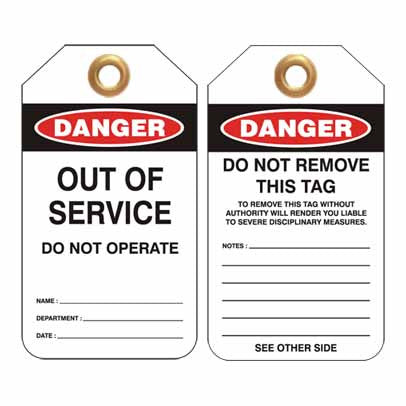Lockout Tag Code UDT301 - Danger Out Of Service Do Not Operate
