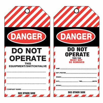 Lockout Tag Tear Proof Double Sided TDT100TP - Danger Do Not Operate