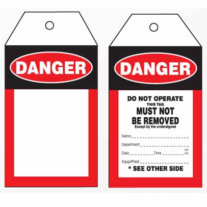Lockout Tag Tear Proof Double Sided TDT102TP - Danger Do Not Operate This Tag Must Not Be Removed