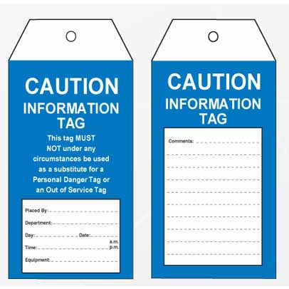 Lockout Tag Tear Proof Double Sided TDT108TP - Caution Information Tag