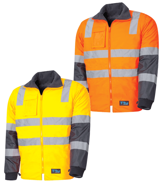 Tru Workwear Hi Vis Wet Weather Jacket c/w Removable Sleeves & Reflect ...