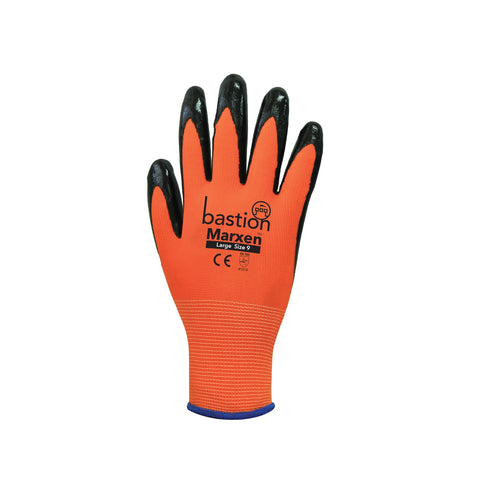 Marxen High Viz Orange Polyester Gloves c/w Black Nitrile Coating Palm BSG34124